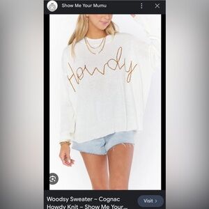 Show Me Your Mumu Cream Woodsy Sweater with 'Howdy' Embroidery - Cognac